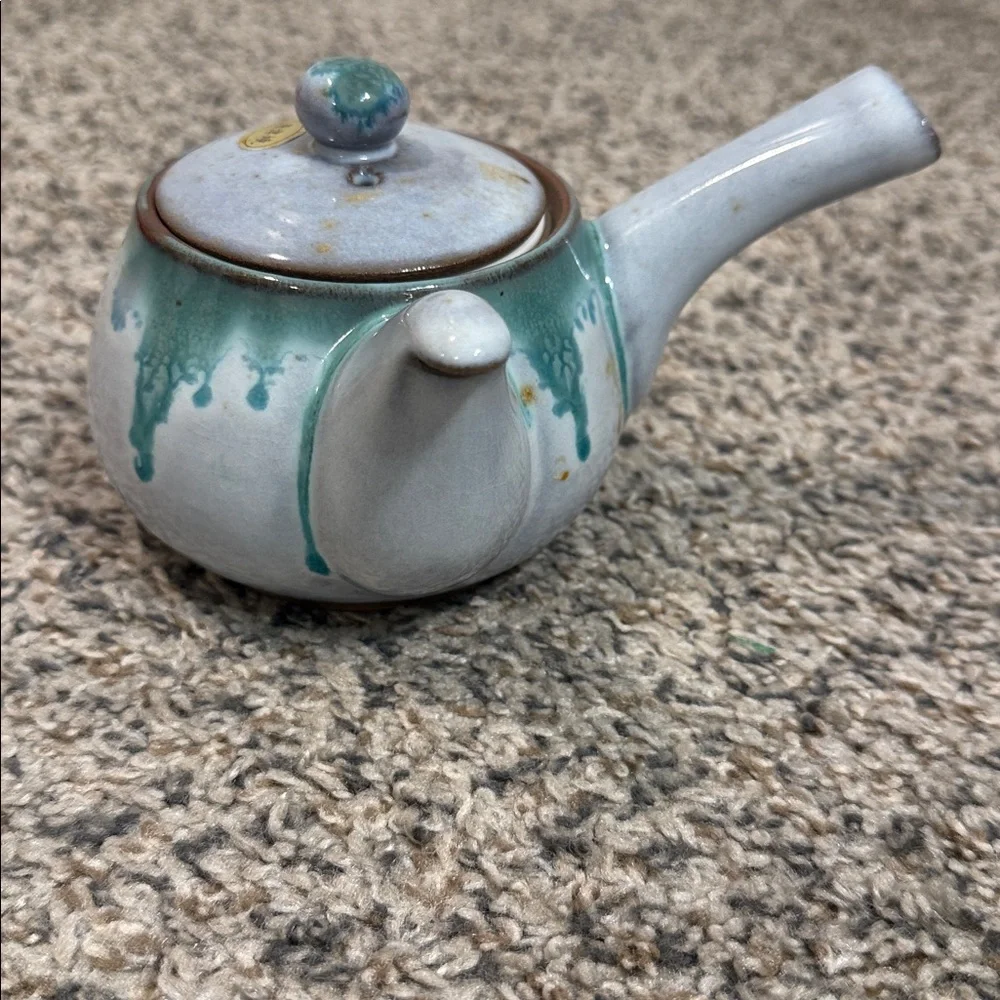 Japanese Teapot Pottery Kyusu Gray Green Glaze